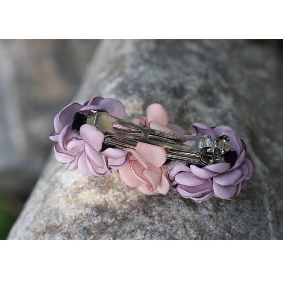 Handmade Satin Pink Rose Flower Lavender Beautiful Hair Barrette Clip for Her - Picture 9 of 11
